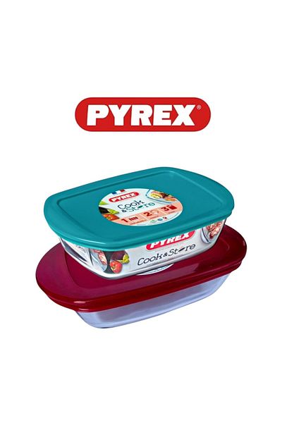 Pyrex طبق تخزين مستطيل من Cook & Go بسعة 400 مل - عبوة من قطعتين - محكم الغلق، وآمن للاستخدام في الفرن والميكروويف