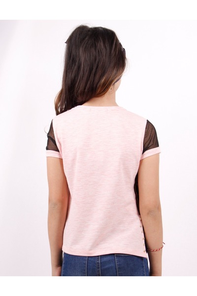 Toontoy Star Printed Girl's T-Shirt - Mesh Sleeve