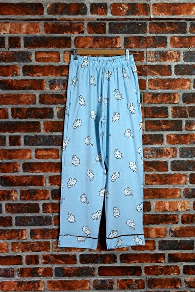 ADEREN KİDS MAVİ BEYAZ KEDİLİ BİYELİ PİJAMA TAKIMI