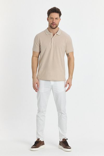 Frappoli Ανδρικό μπλουζάκι μπεζ Slim Fit Polo Collar - 100% βαμβάκι, αντισυρρικνυόμενη λύκρα, ιταλικός γιακάς
