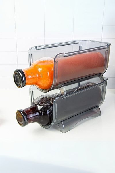 EVLE 1 Piece Bottle Organizer In-Cabinet Refrigerator Shelf Organizer Top Mounted Stackable Bottle Holder