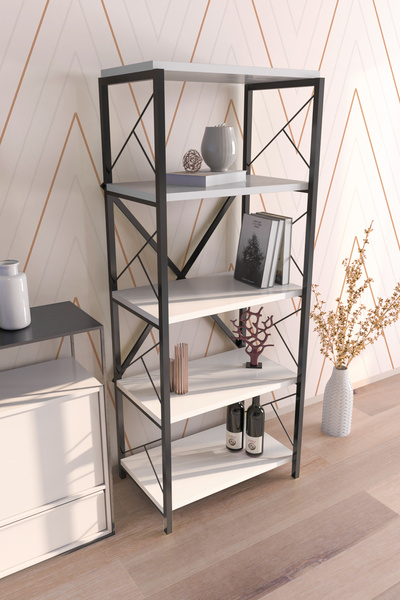 hediye kapında "Castia"5 Raflı Metal Kitaplık Salon Ofis Evrak Rafları Çok Am...