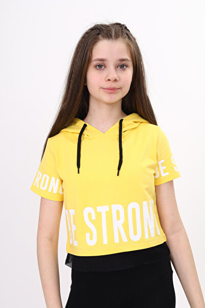 Toontoy Tricou Be Strong cu imprimeu pentru fete cu glugă
