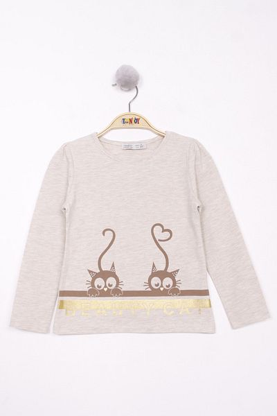 Toontoy Girl's Cat Printed T-Shirt