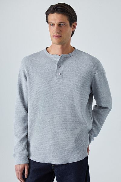 GRIMELANGE Patrıck Men's Knitwear Waffle Special Textured Thick Premium Fabric Button Detailed Grimelange T-Shirt