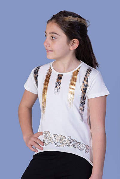 Toontoy Μπλουζάκι για κορίτσια με φύλλα με τύπωμα με πέτρα κεντημένο