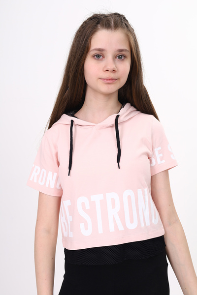 Toontoy Tricou Be Strong cu imprimeu pentru fete cu glugă