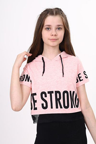 Toontoy Tricou Be Strong cu imprimeu pentru fete cu glugă