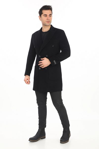 ŞAN GİYİM 2834 Men's Black Pointed Collar Double Breasted Short Coat