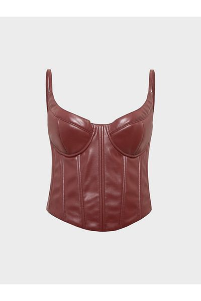 RİVUS Burgundy Vegan Leather Bustier