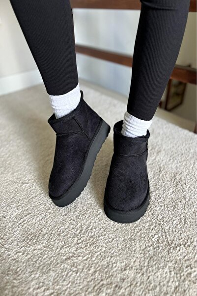 Comely shoes Mini  siyah   Süet İçi Kürklü Kalın Taban kadın bot