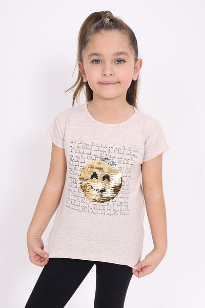 Toontoy Smiling Face Sequin Girl's Embroidery T-shirt