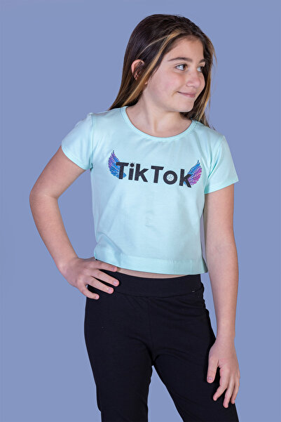 Toontoy Tricou TikTok cu imprimeu pentru fete, față și spate