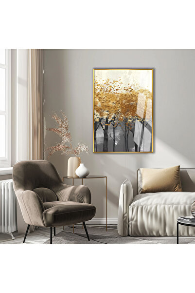 Harika bir ev HARİKABİREV|GOLD-SİYAH SOYUT AĞAÇ DESENLİ MODELİ 01 |ÇERÇEVELİ ...