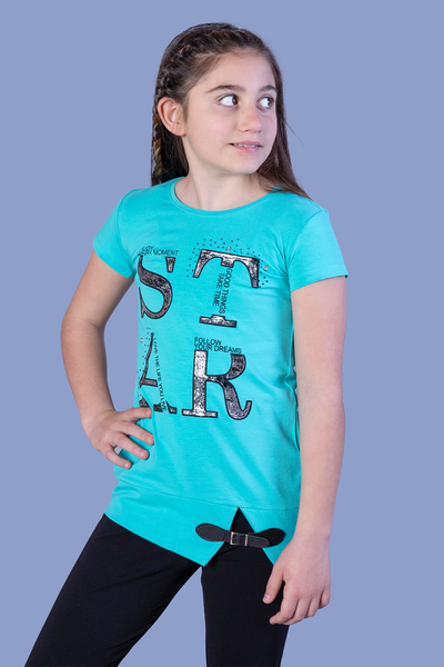 Toontoy Tricou cu centură Star B cu imprimeu pentru fetiță
