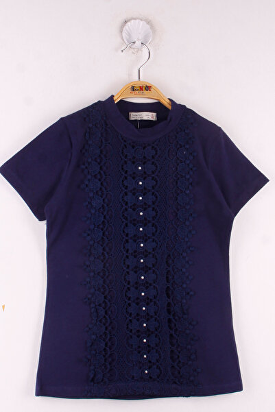 Toontoy Дівчача мереживна - шкільна футболка з вишивкою перлами