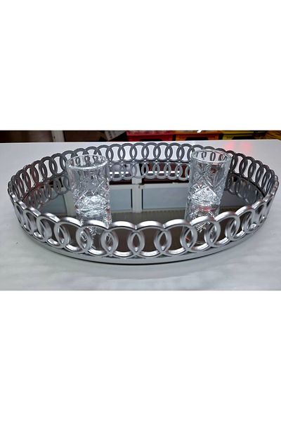 ASYA PAZARLAMA Silver Color Mirrored Oval Tea Coffee Presentation Tray - Luxury Tray