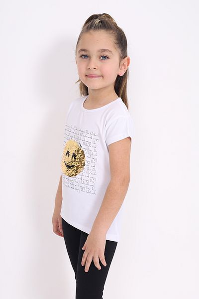 Toontoy Smiling Face Sequin Girl's Embroidery T-shirt