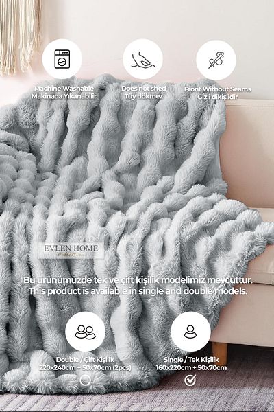 Evlen Home Collection Single Plush Soft Quilt - Wellsoft 2-Piece Loria Grey Bedspread Set