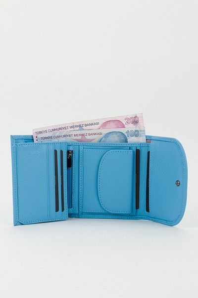 Fossil Boxed Genuine Leather Sky Blue Small Size Multi-Compartment Women's Hand Portfolio Card Holder Wallet