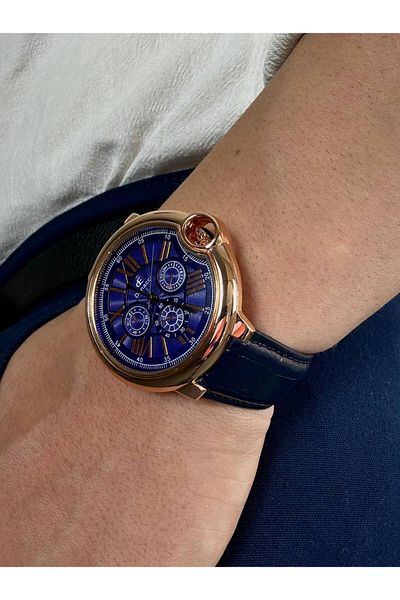 Arvens Denacci Vintage Navy Blue Men's Wristwatch Stainless Steel Leather Band Sturdy Steel Case Colorfast