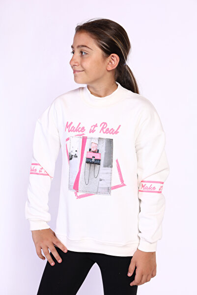 Toontoy Hanorac pentru fetiță cu imprimeu cu gât roșu brodat cu pietre