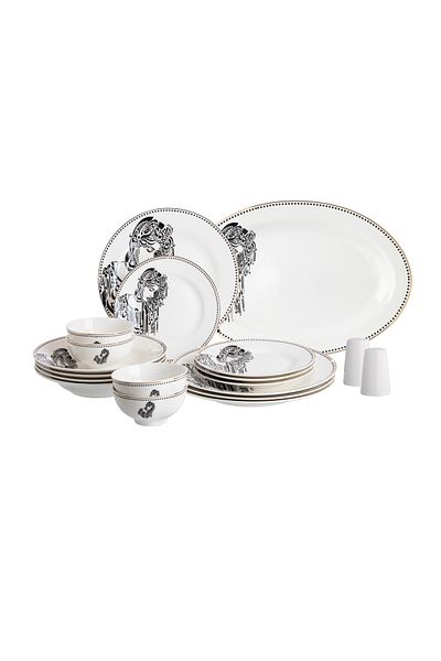 HIC Porcelain Dinner Set With Black and Gold Design 19 piece