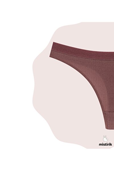 MİSTİRİK Paulo Model - Ribbed and Flexible Soft Fabric, Plum Color String Panties
