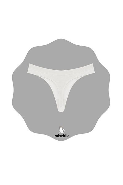 MİSTİRİK Paulo Model Ribbed and Stretchy Soft Fabric String Panties White Color