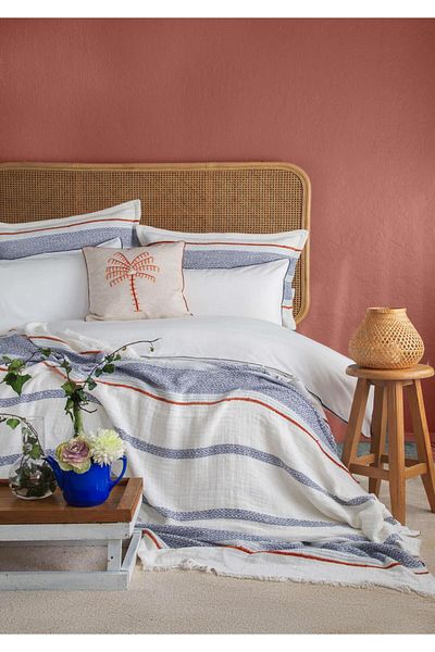 Apricitas HOME Double Cotton Bedspread Set Calı Indigo - Bedside Set