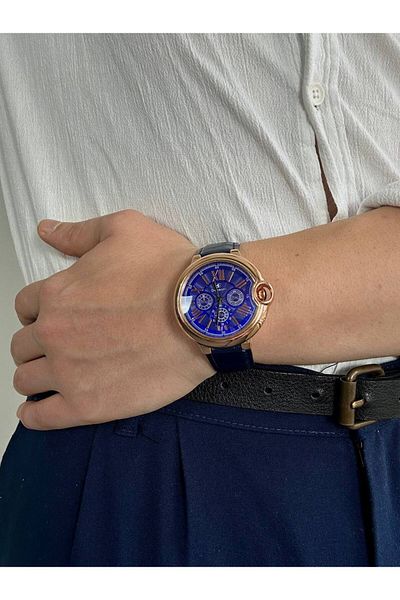 Arvens Denacci Vintage Navy Blue Men's Wristwatch Stainless Steel Leather Band Sturdy Steel Case Colorfast