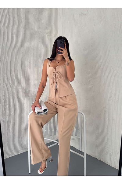ZF BUTİK Set aus Weste und Hose aus Premium-Stoff – Schnürung vorne