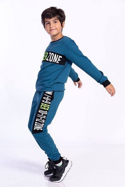 Toontoy Boy's Crew Neck Garnished Tracksuit Set