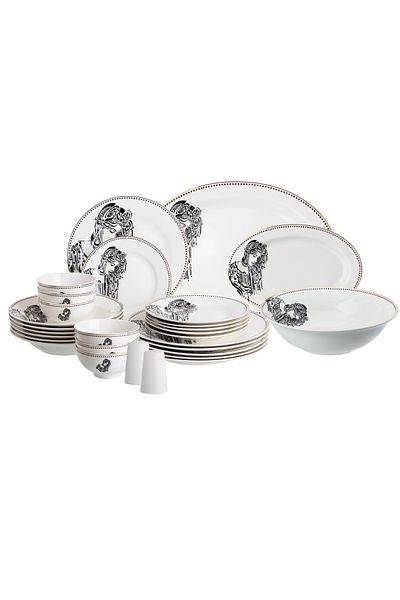 HIC Porcelain Dinner Set With Black and Gold Design 29 piece