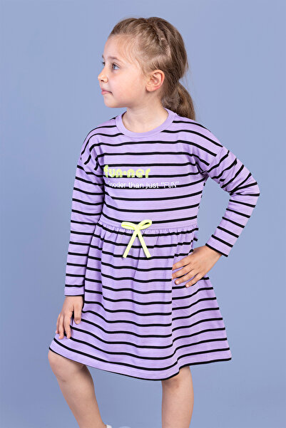 Toontoy Φόρεμα για κορίτσια με λεπτομέρεια με ριπέ στη μέση και ριγέ γράμματα με τύπωμα