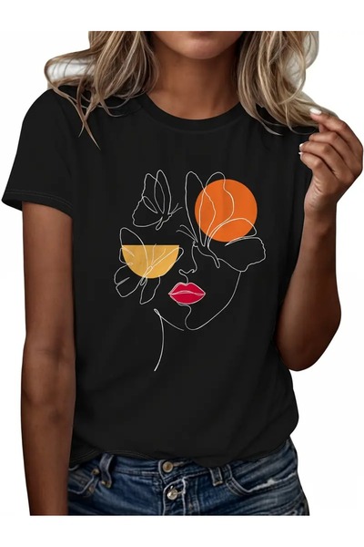 WOODROFFE Tricou oversize casual pentru femei cu imprimeu fluture