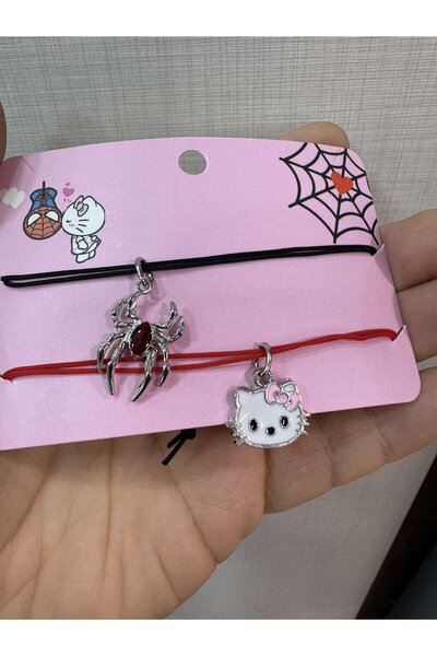 Herşey Nota Hello Kitty Örümcek Adam İkili Çift Renkli Tasarım 925 Ayar Gümüş...