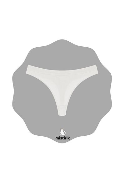 MİSTİRİK Paulo Model Ribbed and Stretchy Soft Fabric String Panties White Color