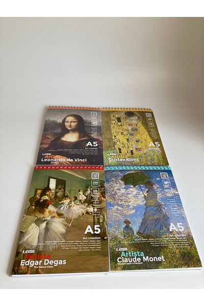 Lemsstudio Artista A5 Set of 4 - Mona Lisa, Monet, Degas, Klimt 200X300Cm Cardboard Sketchbook Sketch Book
