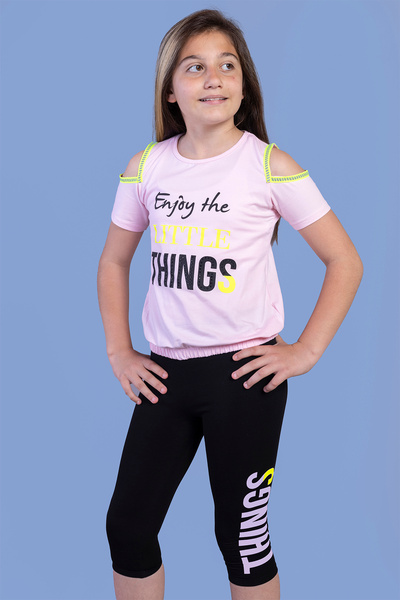 Toontoy بدلة مطبوعة بتفاصيل مخططة للفتيات