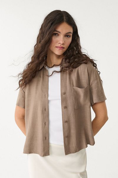 Stradivarius Short sleeve linen blend shirt