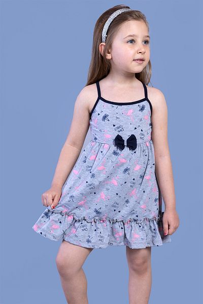 Toontoy Flamingo Patterned Girl's Dress - Gather Detailed