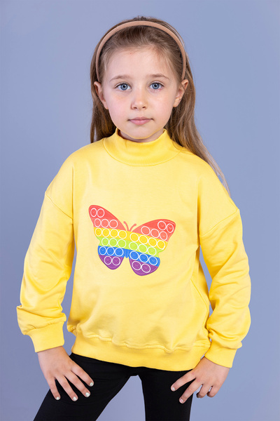 Toontoy Girl's Relax Fit Half Turtleneck Printed Sweatshirt - 2 Thread