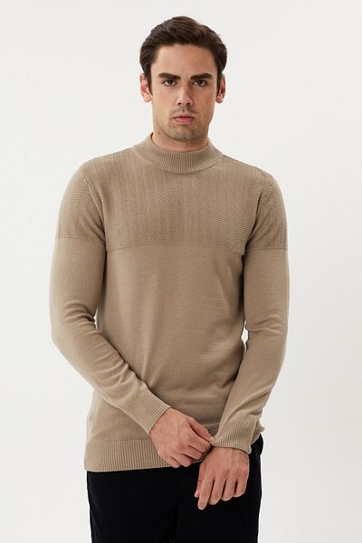 Twister Jeans Мъжки пуловер с половин поло яка и детайли ET 3638