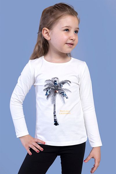 Toontoy Palm Tree Printed Girl's Sequin Embroidered T-Shirt