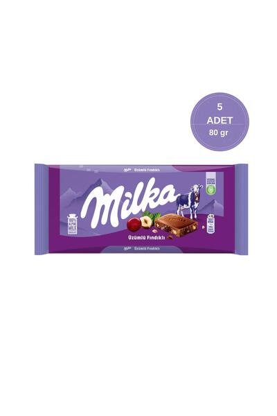 Milka Üzüm Fındık Tablet Çikolata 80gr - 5 adet