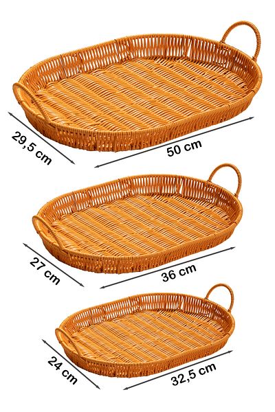Porsima 708-D Oval 3-Piece Wicker Basket Set - Home and Kitchen Organizer Tray with Handles