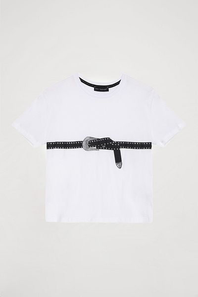 Quzu Tricou cu mânecă scurtă cu imprimeu cu centură alb