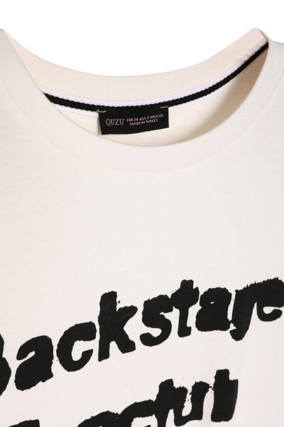 Quzu T-Shirt Ecru Color Oversize - Χοντρό Τυπωμένο Κείμενο