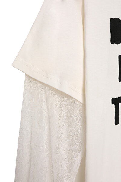 Quzu T-Shirt Ecru Color Oversize - Χοντρό Τυπωμένο Κείμενο